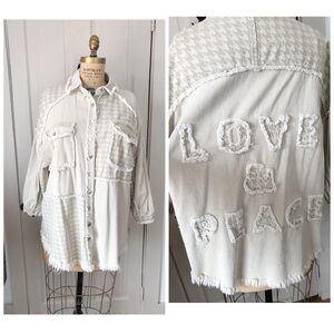 POL Love & Peace Beige Cream Houndstooth Shacket Oversized Size Small NWOT